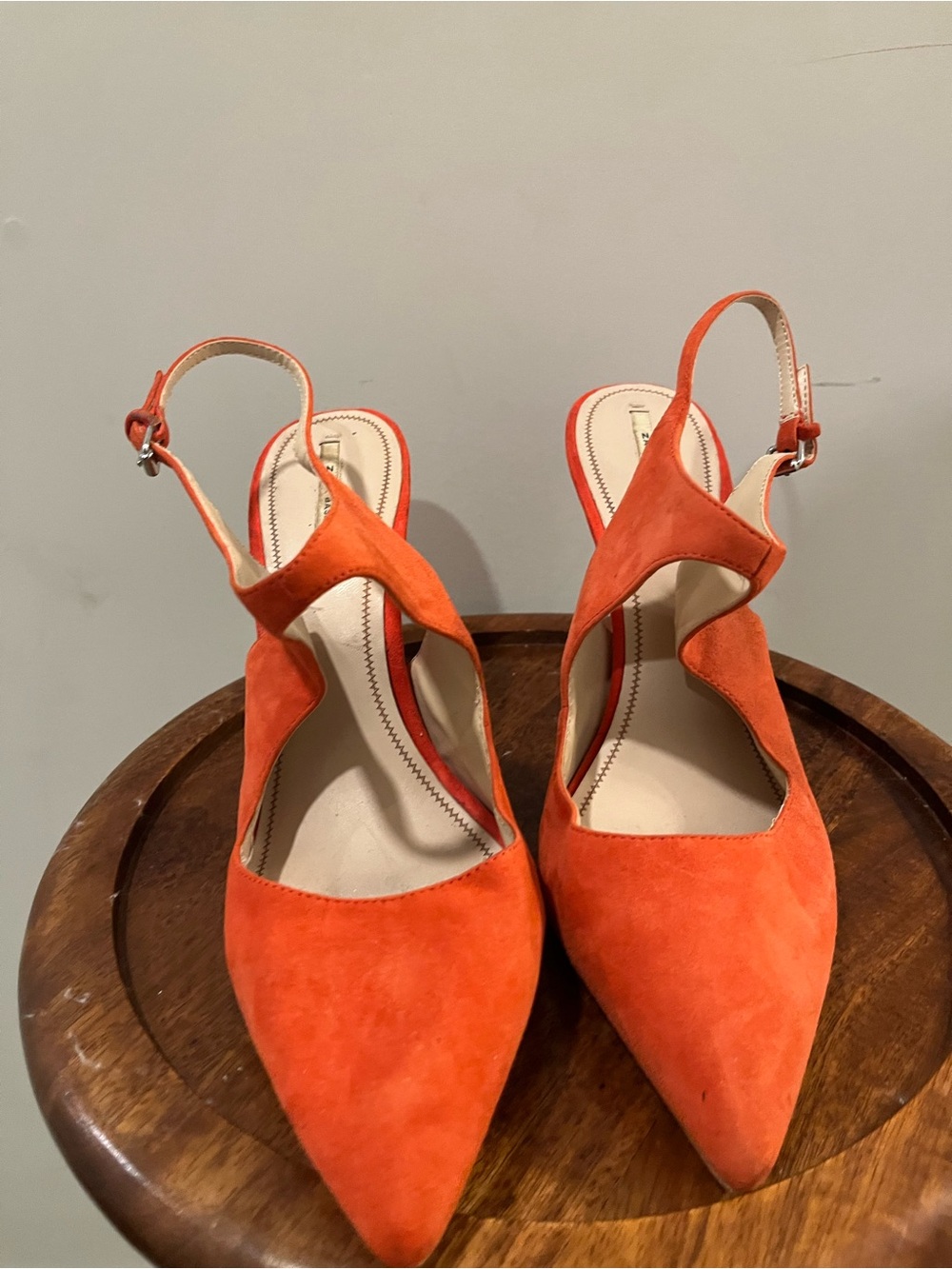 Zara Orange Suede Pointed-Toe Slingback Heels